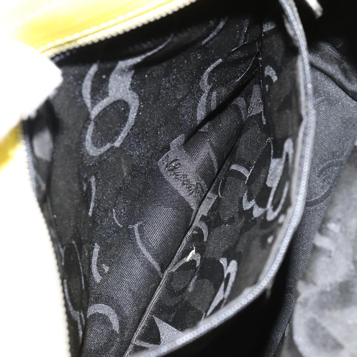 Salvatore Ferragamo Vala Chain Tote Bag Canvas Yellow Silver Auth 155658