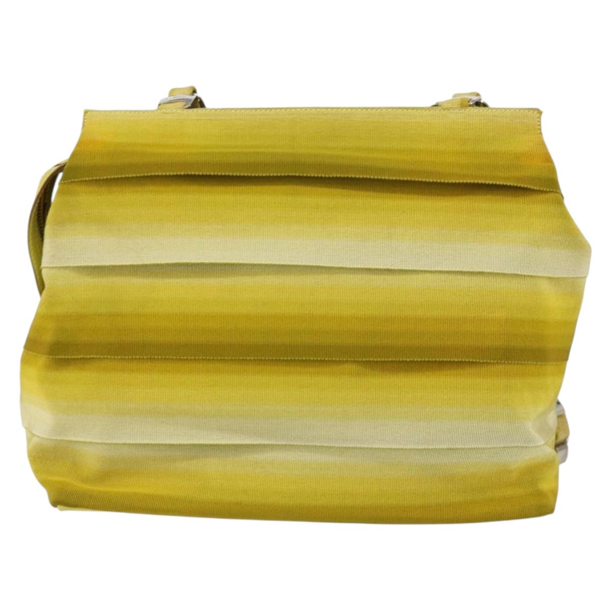 Salvatore Ferragamo Vala Chain Tote Bag Canvas Yellow Silver Auth 155658