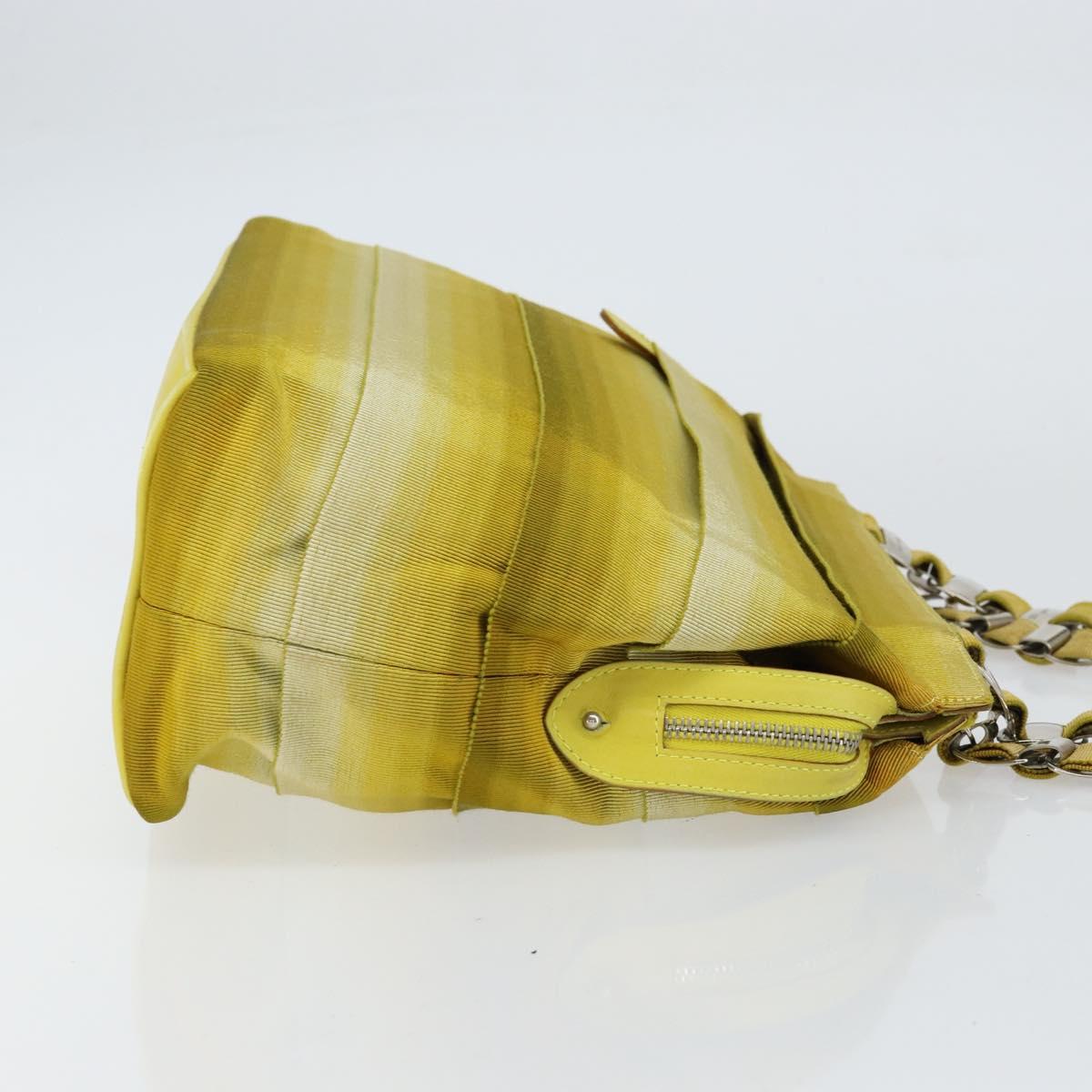 Salvatore Ferragamo Vala Chain Tote Bag Canvas Yellow Silver Auth 155658