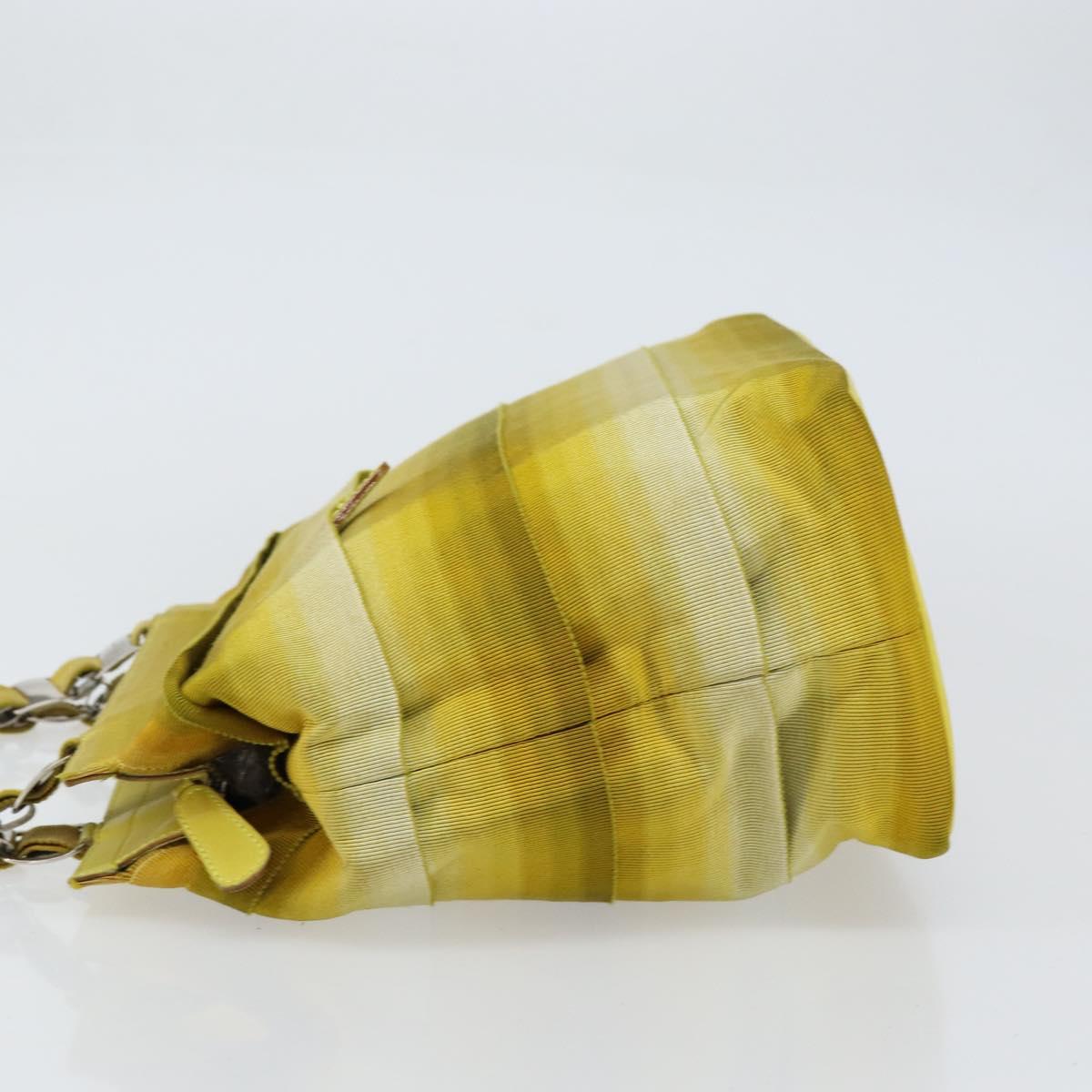 Salvatore Ferragamo Vala Chain Tote Bag Canvas Yellow Silver Auth 155658