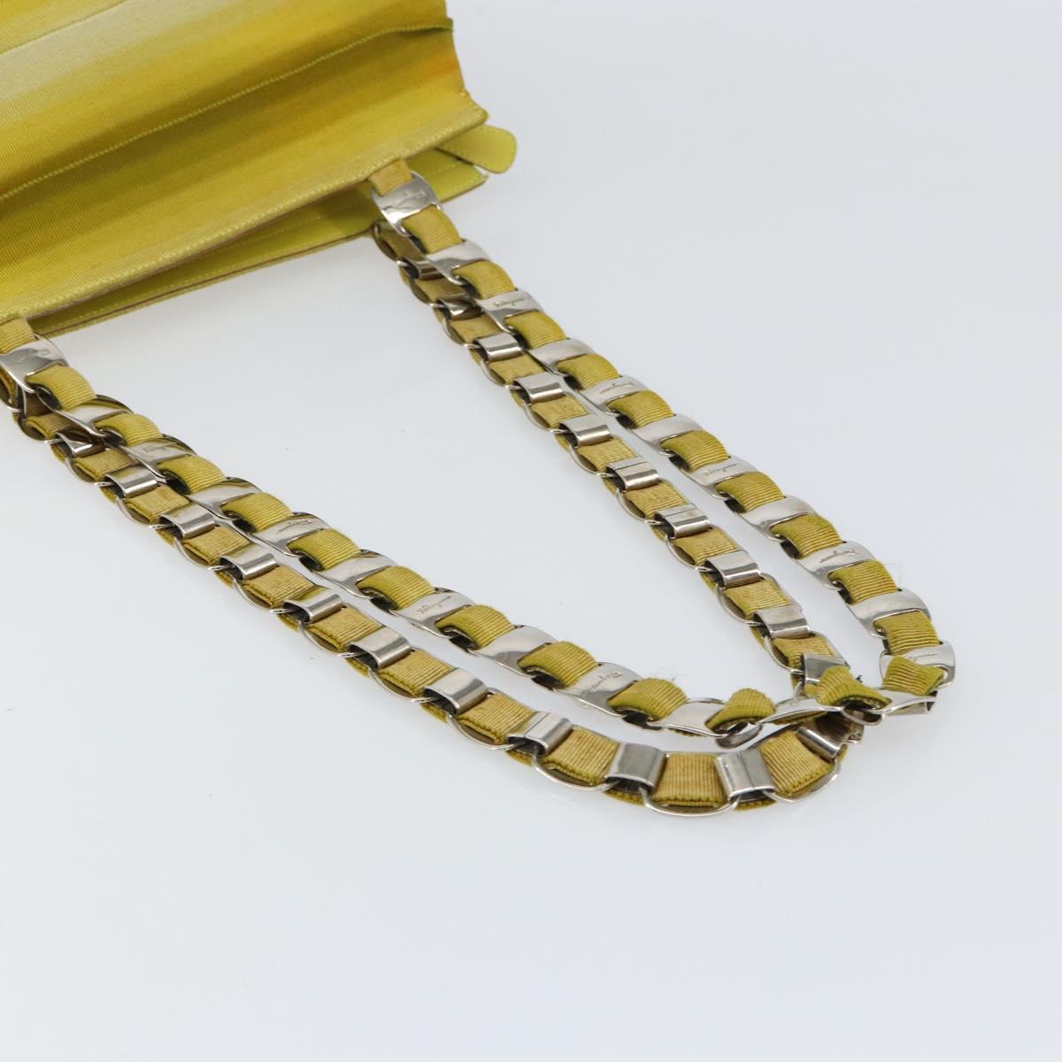 Salvatore Ferragamo Vala Chain Tote Bag Canvas Yellow Silver Auth 155658