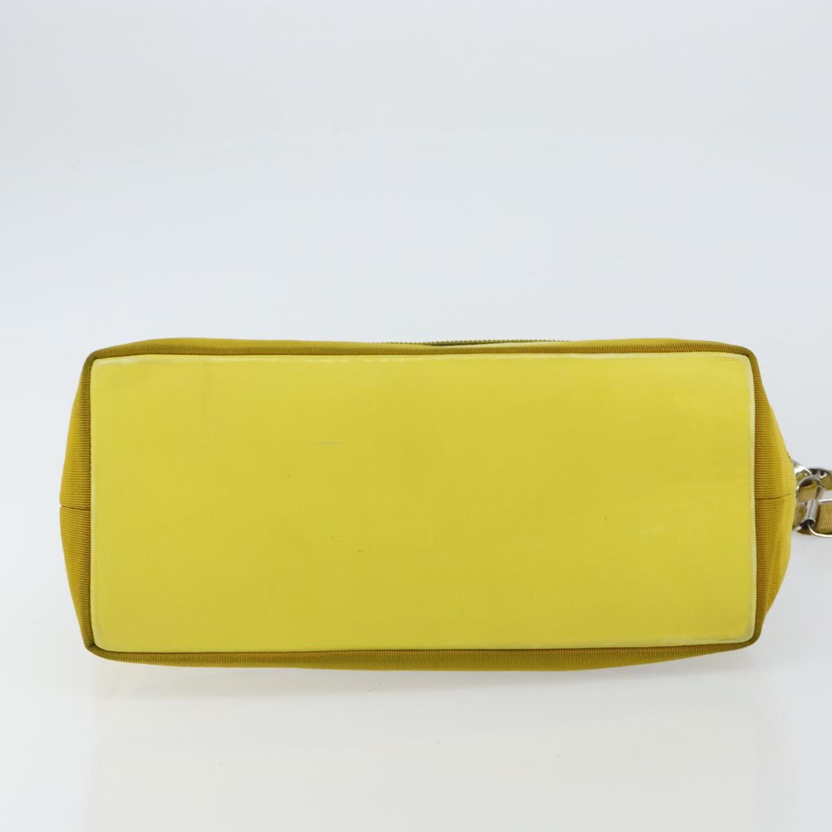 Salvatore Ferragamo Vala Chain Tote Bag Canvas Yellow Silver Auth 155658