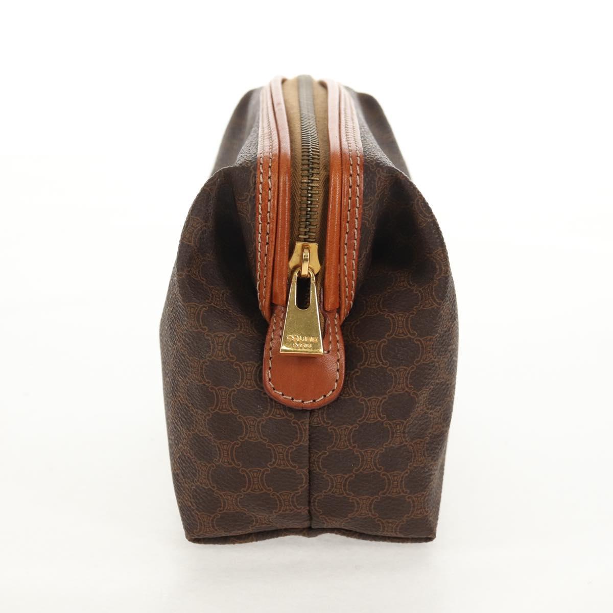 CELINE Macadam Canvas Pouch PVC Leather Brown Gold Auth 155659V