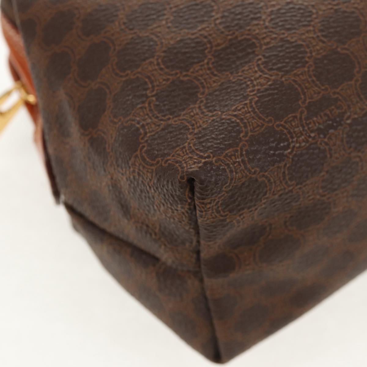 CELINE Macadam Canvas Pouch PVC Leather Brown Gold Auth 155659V