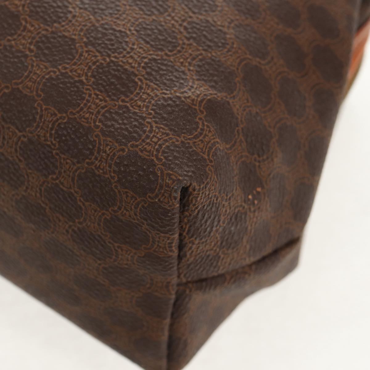 CELINE Macadam Canvas Pouch PVC Leather Brown Gold Auth 155659V