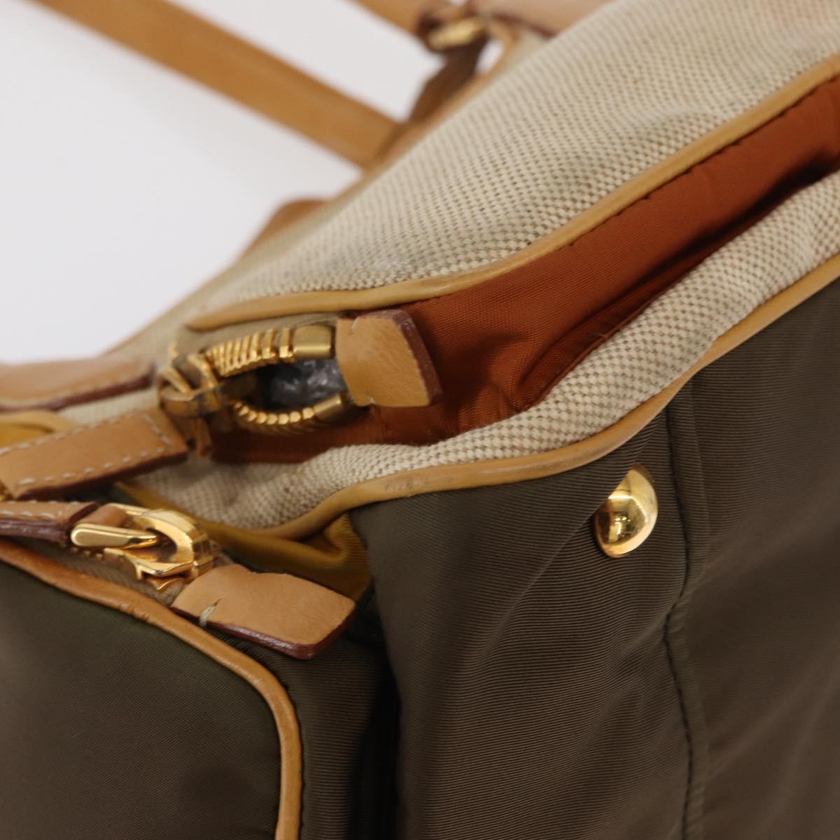 PRADA Hand Bag Canvas Beige Gold Auth 155660