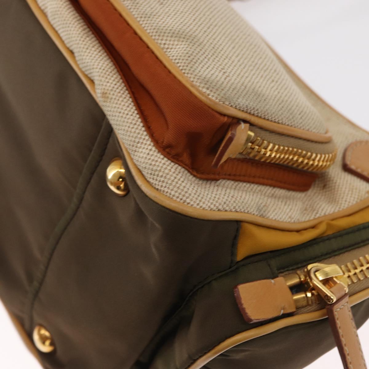 PRADA Hand Bag Canvas Beige Gold Auth 155660