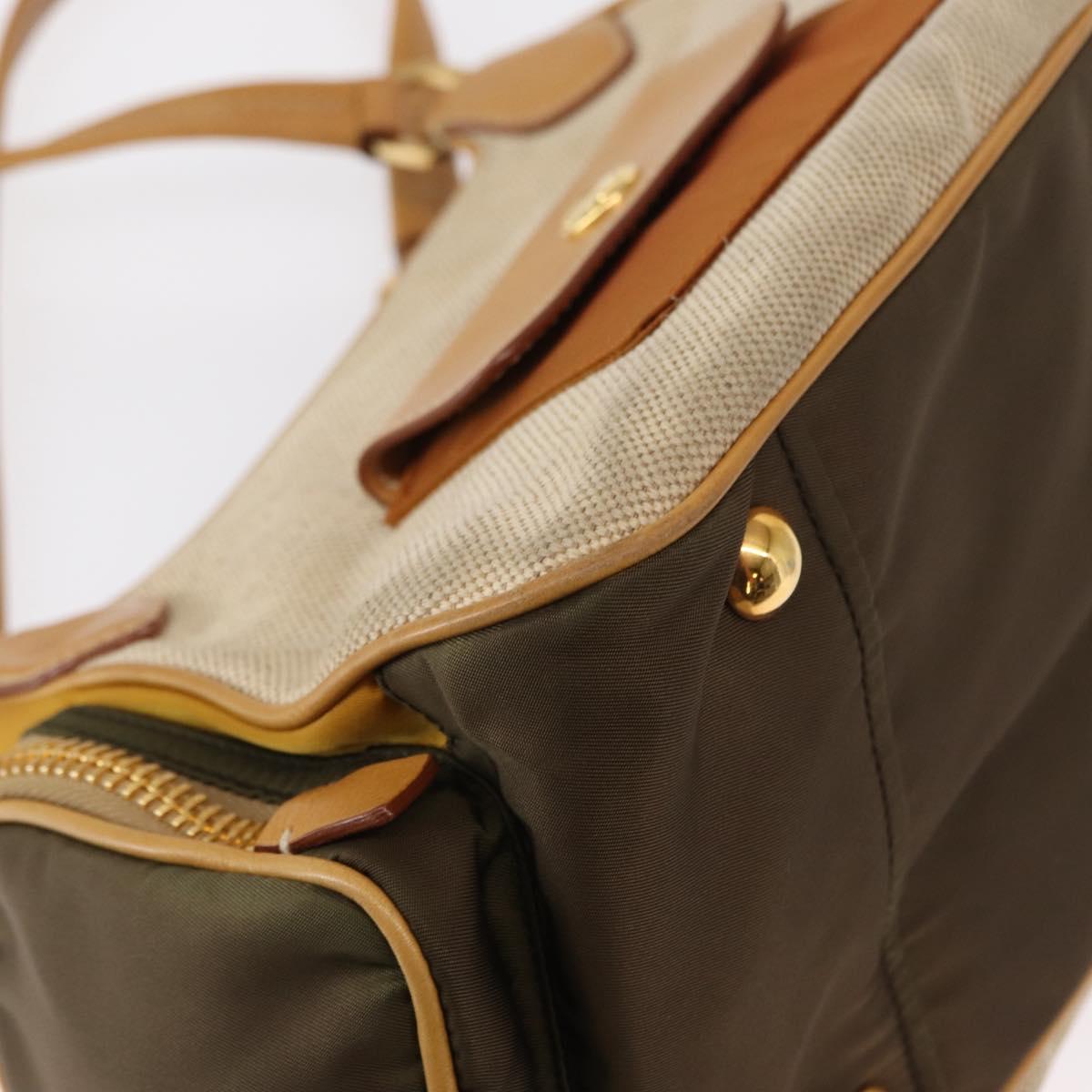 PRADA Hand Bag Canvas Beige Gold Auth 155660