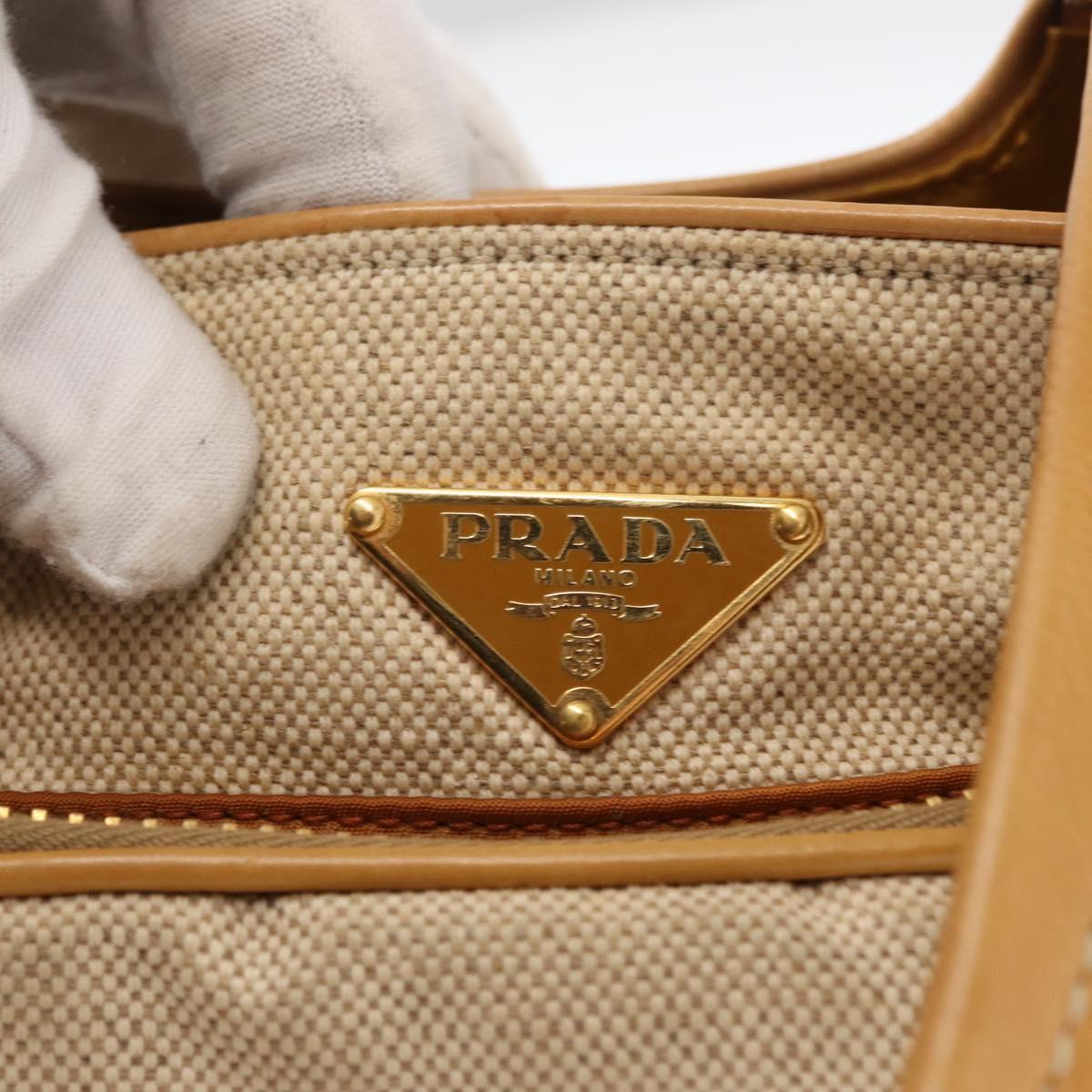 PRADA Hand Bag Canvas Beige Gold Auth 155660