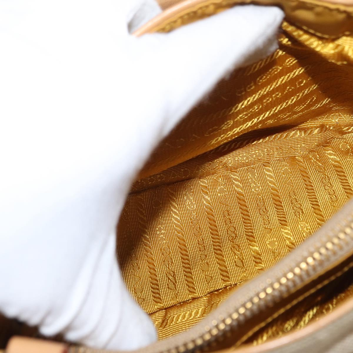 PRADA Hand Bag Canvas Beige Gold Auth 155660