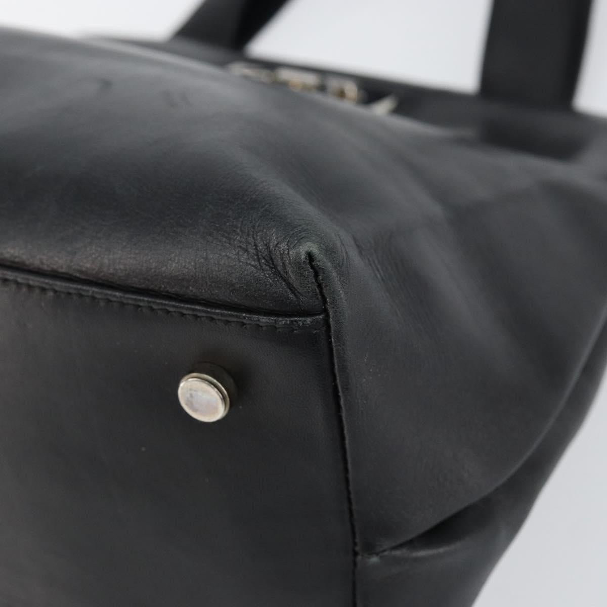 Salvatore Ferragamo Gancini Hand Bag Leather Black Silver Auth 155690