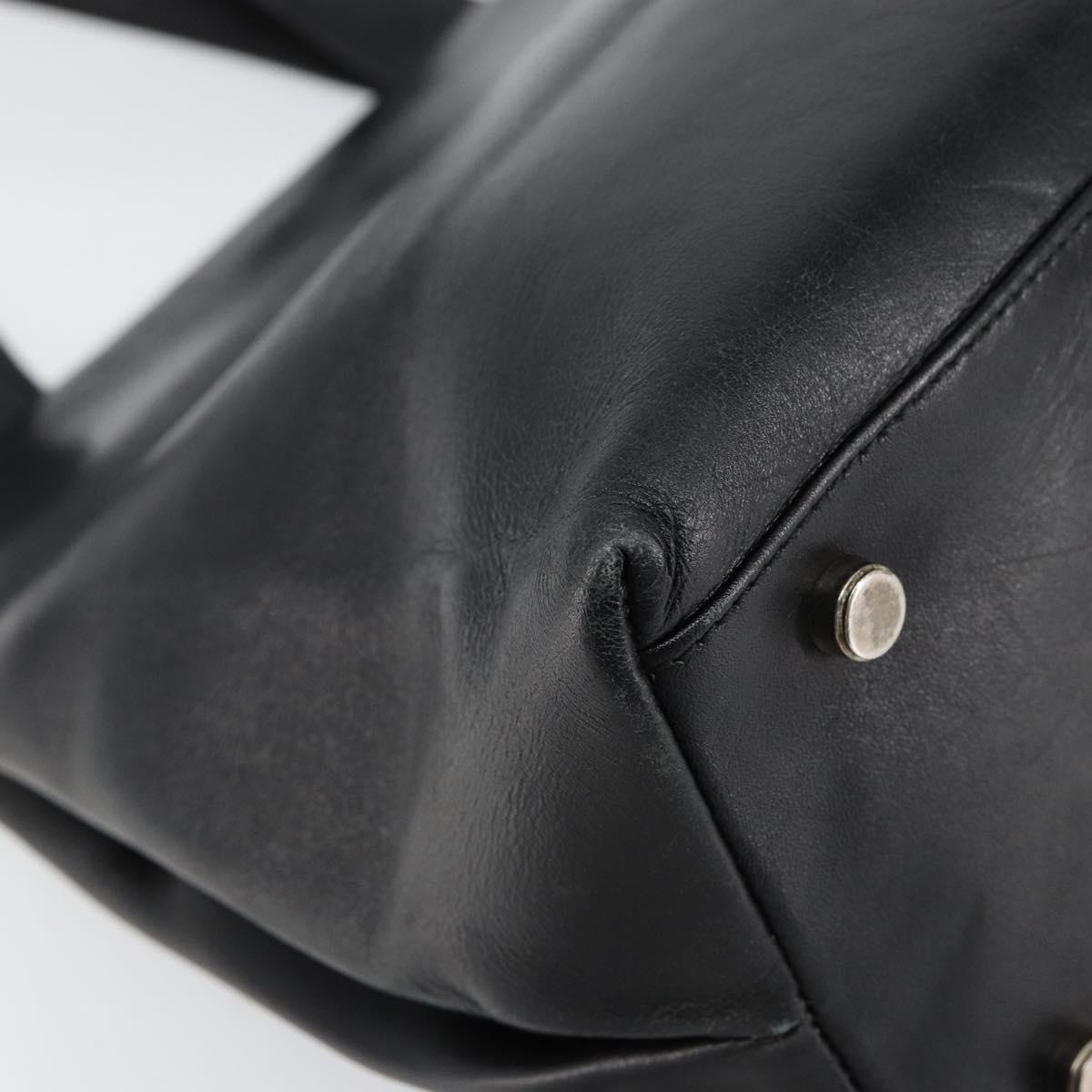 Salvatore Ferragamo Gancini Hand Bag Leather Black Silver Auth 155690