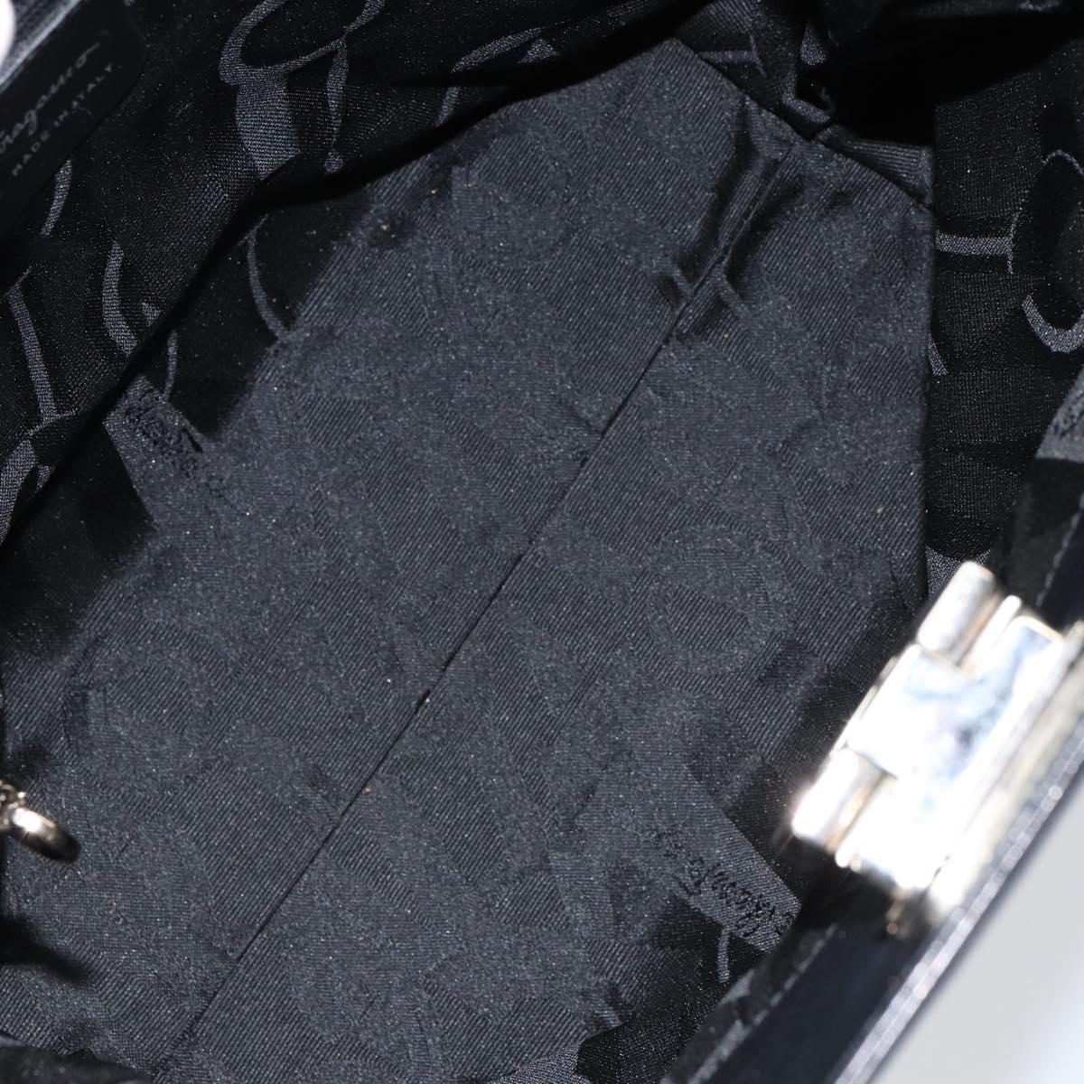 Salvatore Ferragamo Gancini Hand Bag Leather Black Silver Auth 155690