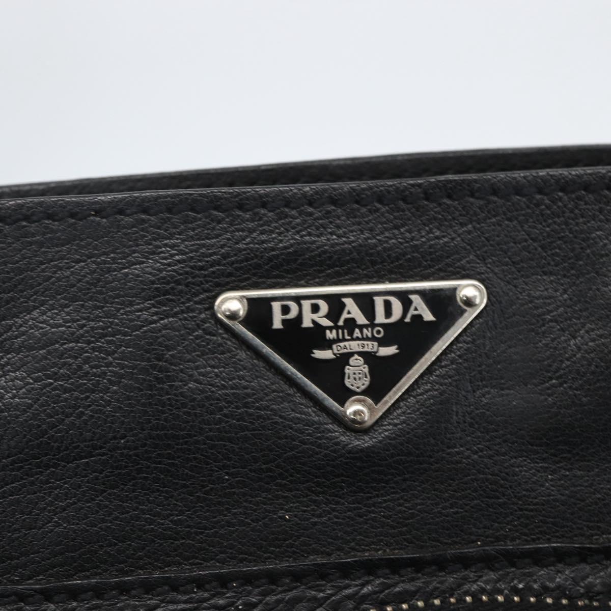 PRADA Shoulder Bag Leather Black Silver Auth 155697