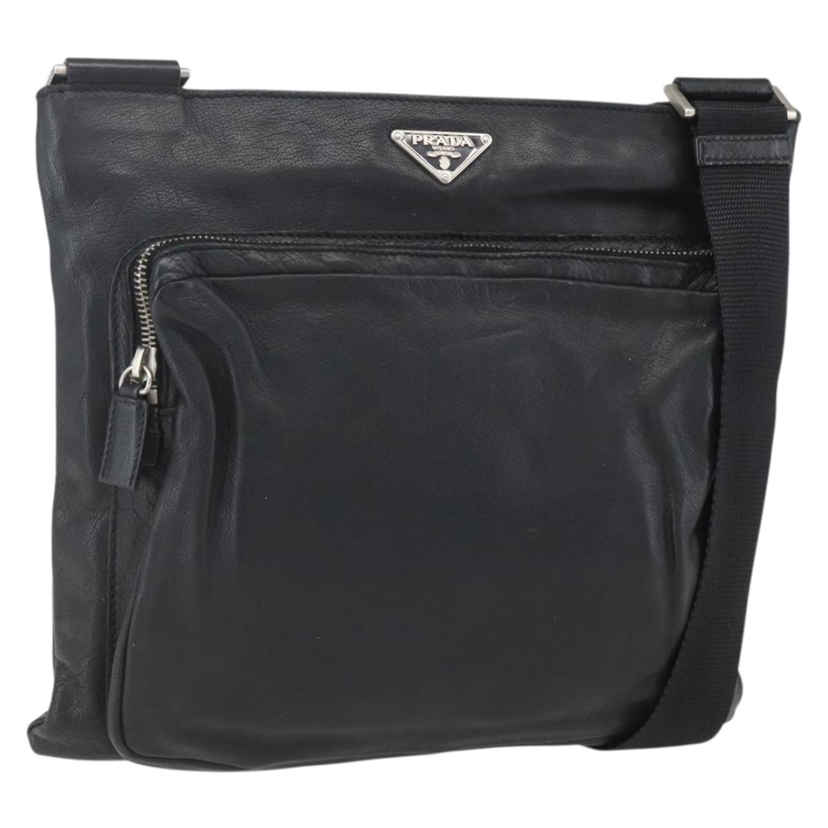 PRADA Shoulder Bag Leather Black Silver Auth 155697A