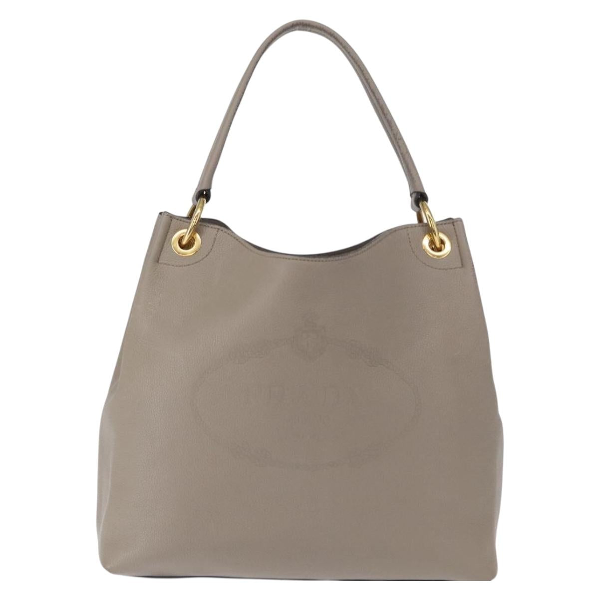 PRADA Shoulder Bag Leather Gray Gold Auth 155698