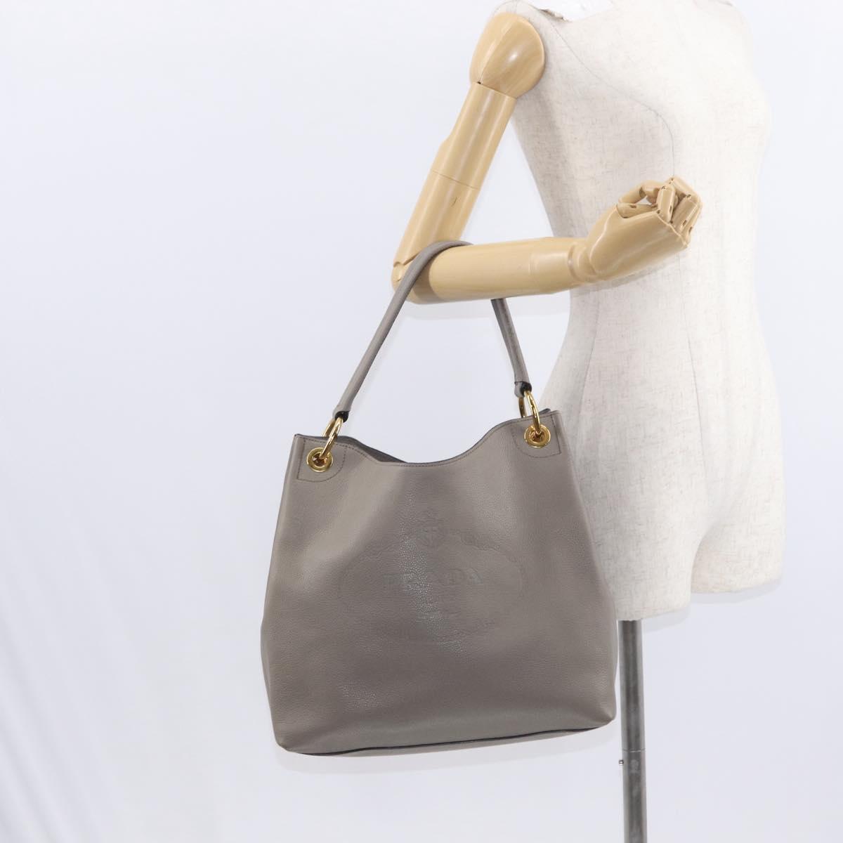 PRADA Shoulder Bag Leather Gray Gold Auth 155698