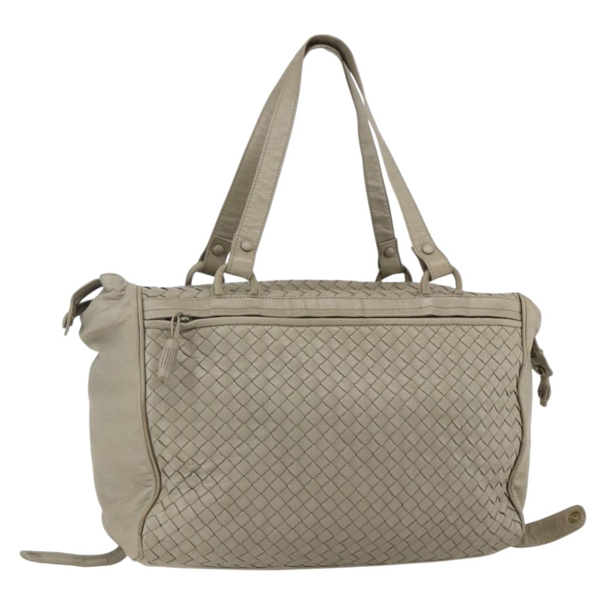 BOTTEGA VENETA INTRECCIATO Hand Bag Leather Beige Gold Auth 155700