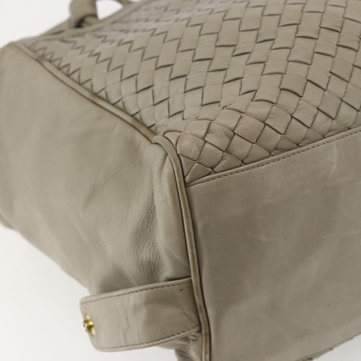 BOTTEGA VENETA INTRECCIATO Hand Bag Leather Beige Gold Auth 155700
