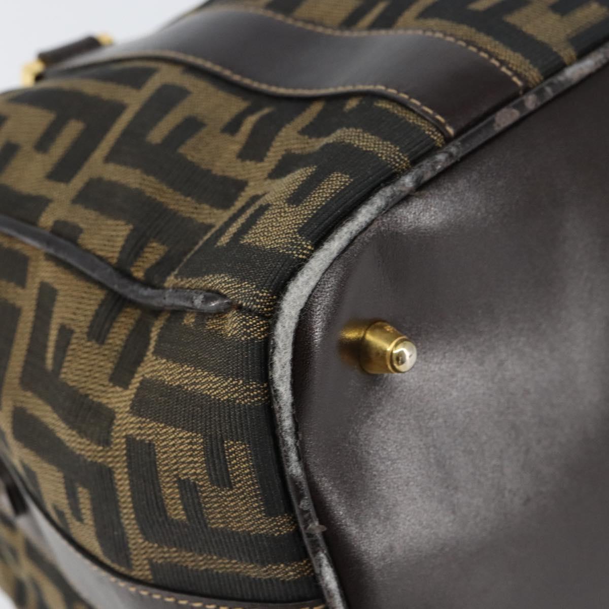 FENDI Zucca Canvas Hand Bag Black Brown gold Auth 155701