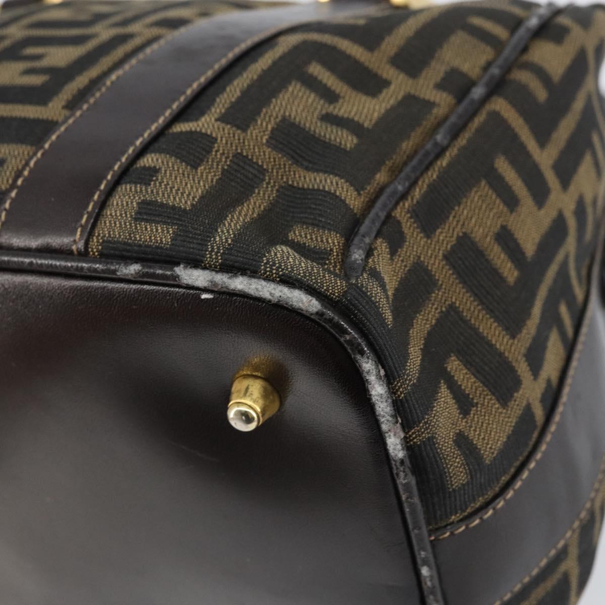 FENDI Zucca Canvas Hand Bag Black Brown gold Auth 155701