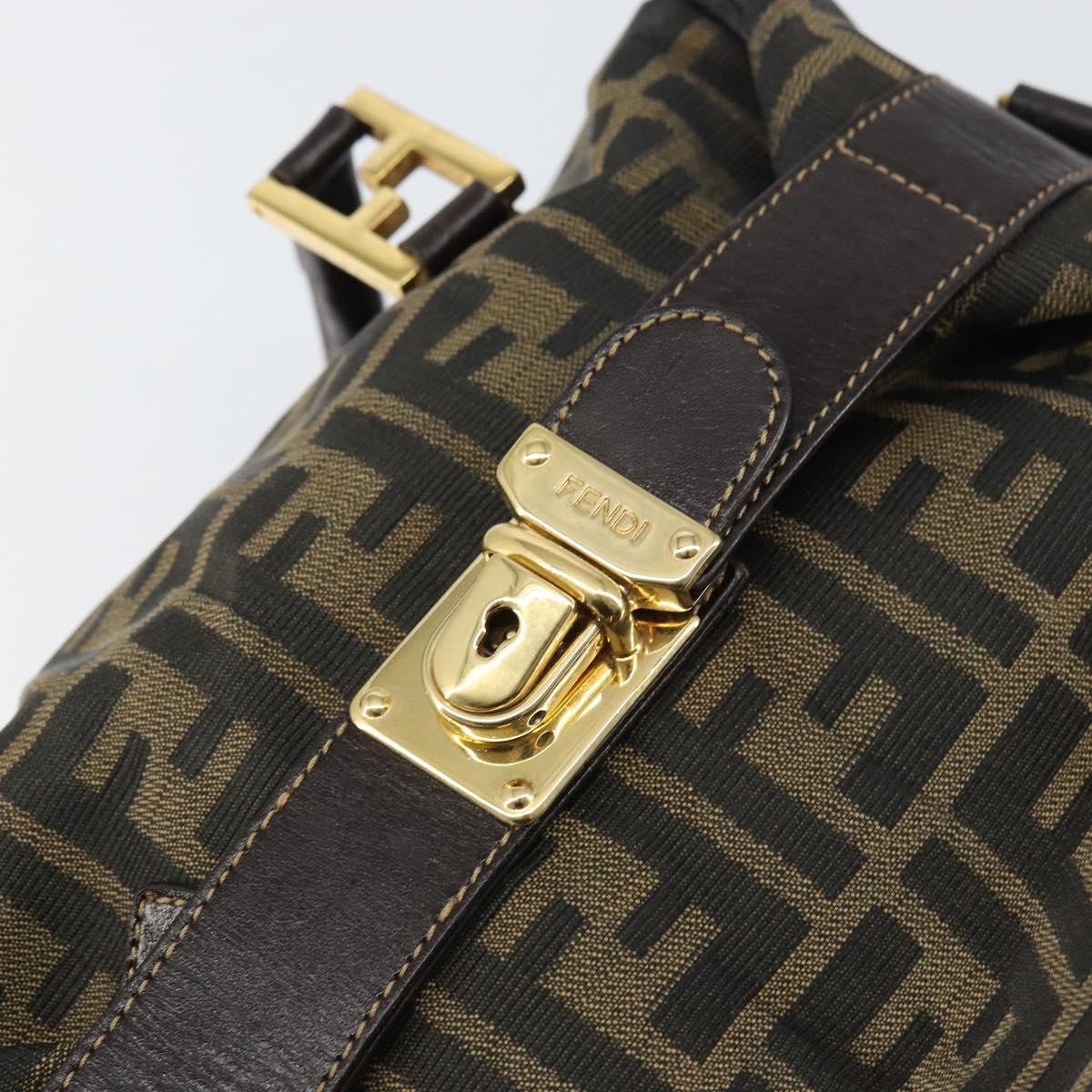 FENDI Zucca Canvas Hand Bag Black Brown gold Auth 155701