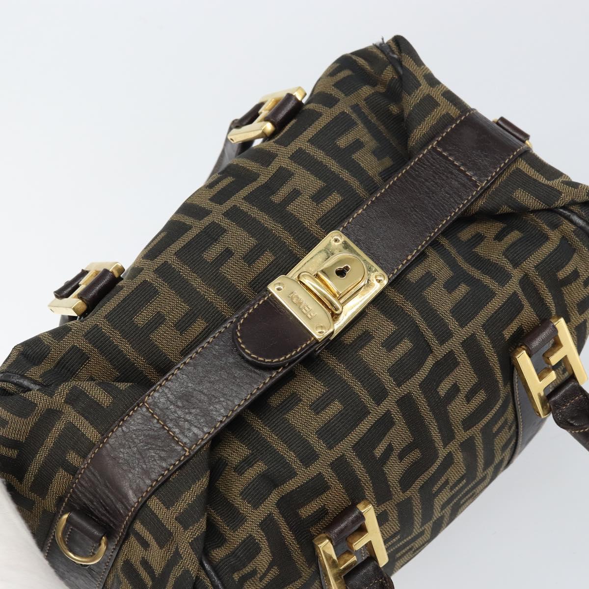 FENDI Zucca Canvas Hand Bag Black Brown gold Auth 155701