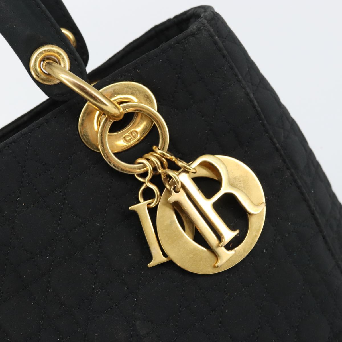 Christian Dior Lady Dior Canage Hand Bag Nylon Black Gold Auth 155703