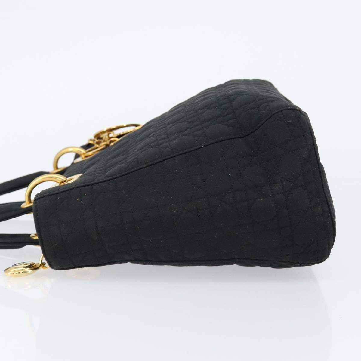 Christian Dior Lady Dior Canage Hand Bag Nylon Black Gold Auth 155703