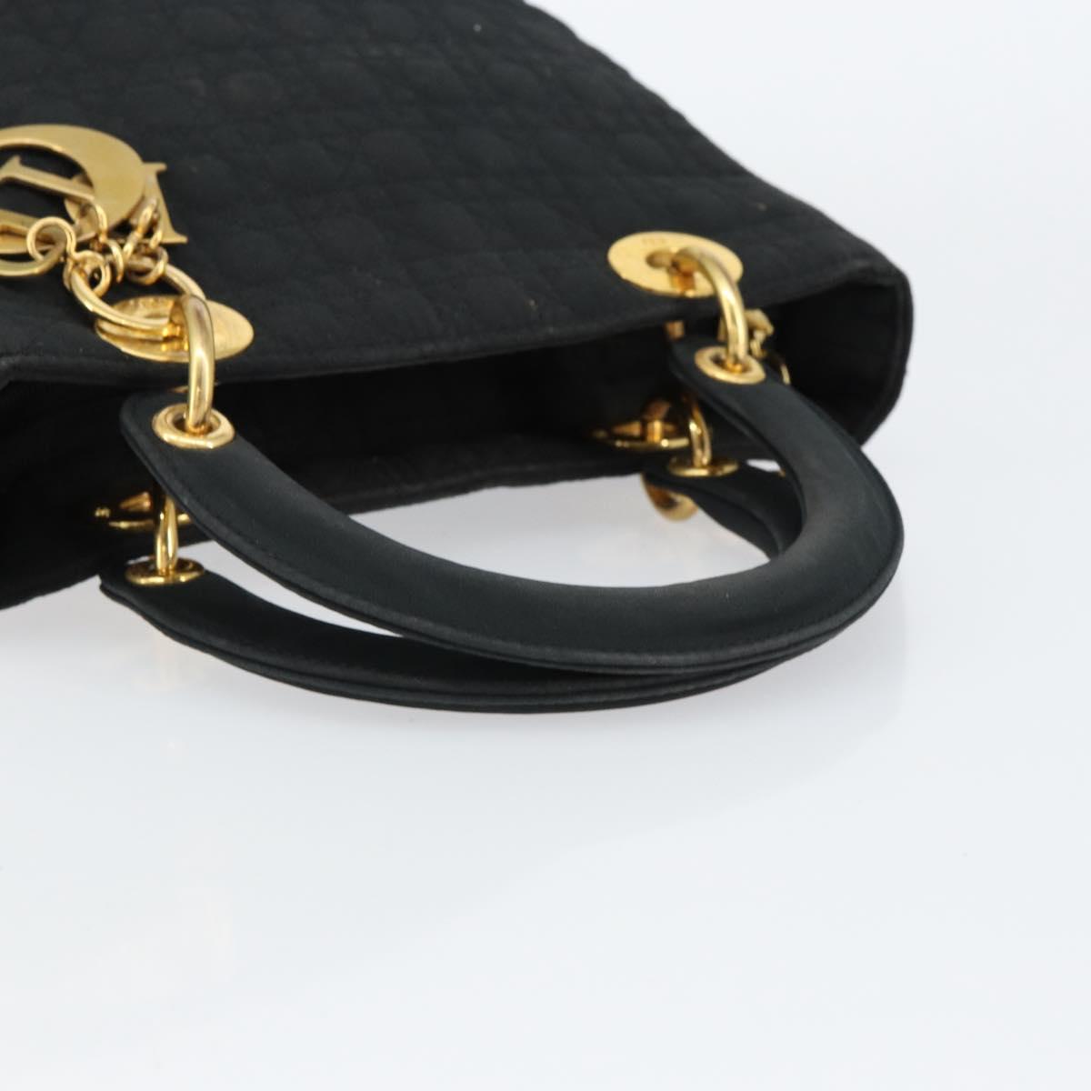 Christian Dior Lady Dior Canage Hand Bag Nylon Black Gold Auth 155703