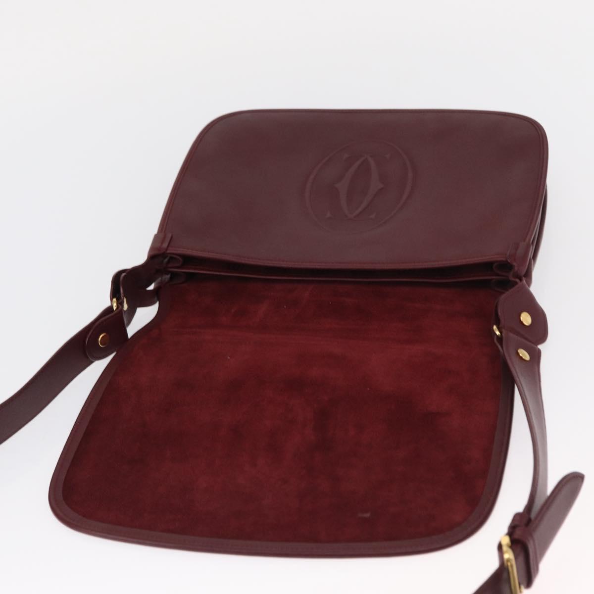 CARTIER Must Line Shoulder Bag Leather Bordeaux Gold Auth 155704