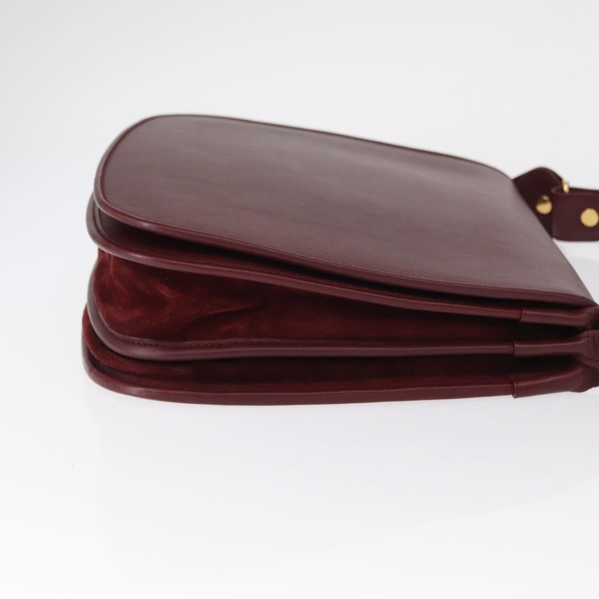 CARTIER Must Line Shoulder Bag Leather Bordeaux Gold Auth 155704