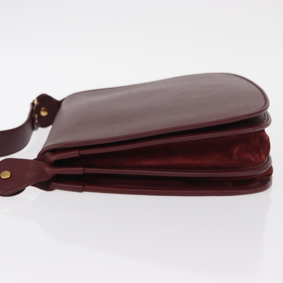 CARTIER Must Line Shoulder Bag Leather Bordeaux Gold Auth 155704