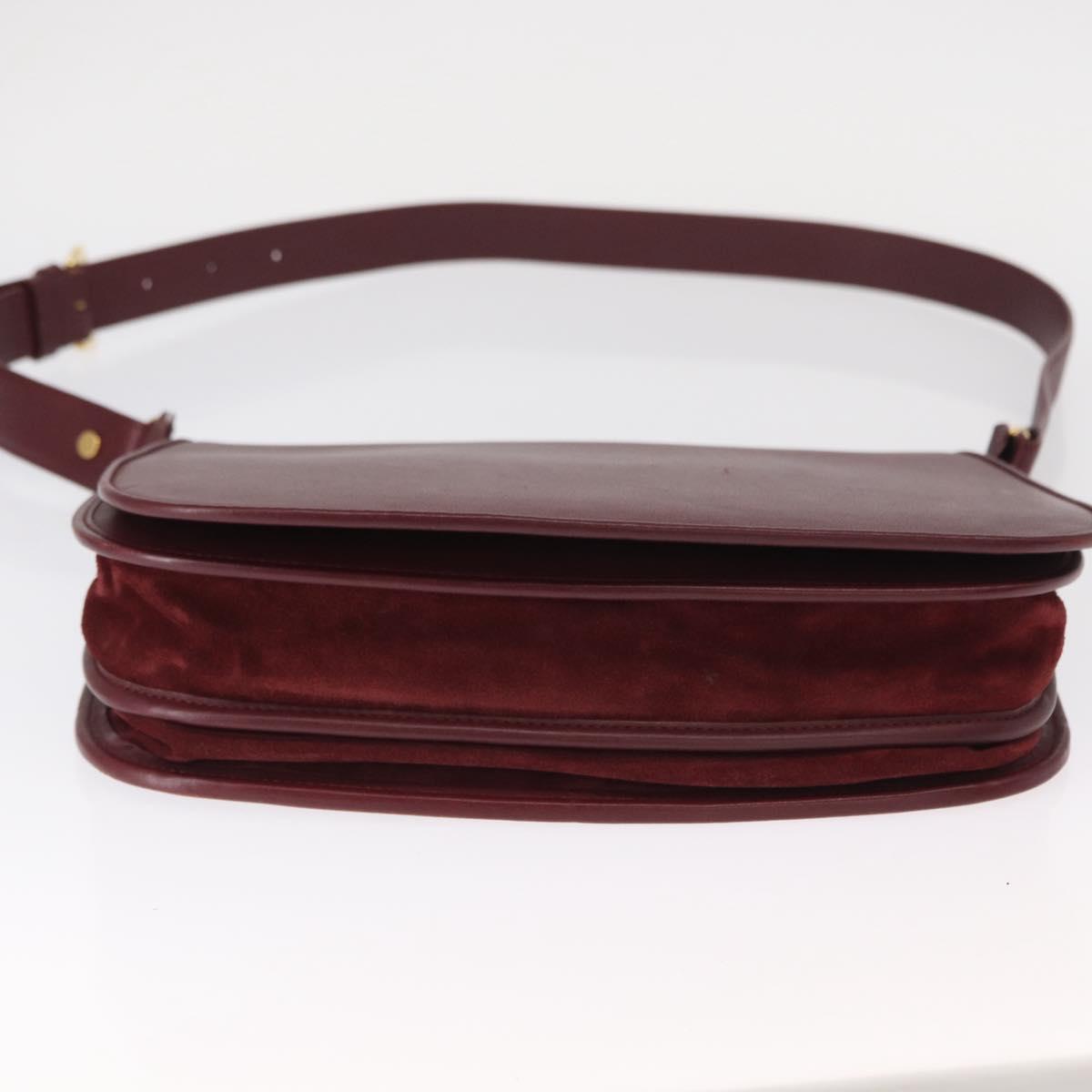CARTIER Must Line Shoulder Bag Leather Bordeaux Gold Auth 155704