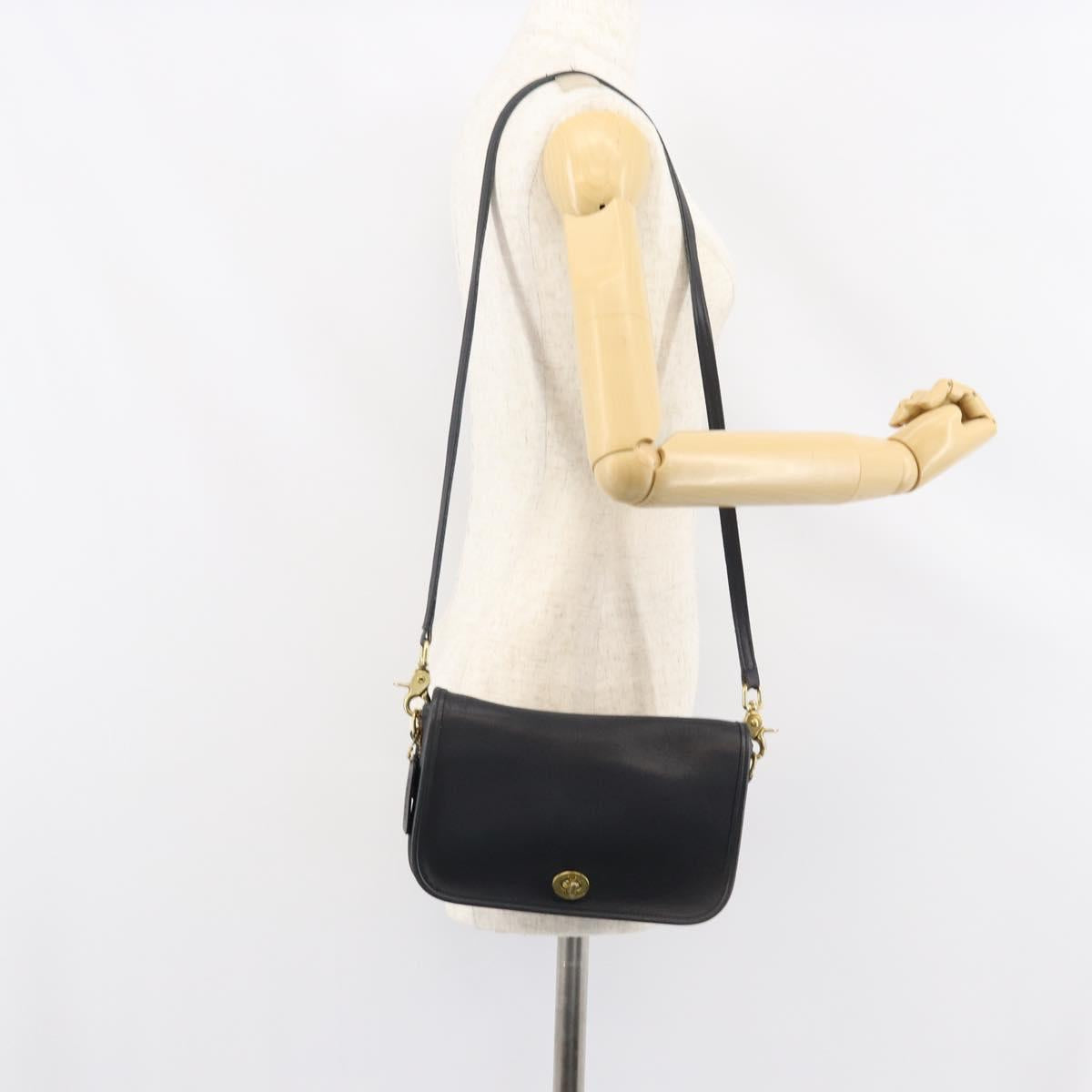 Coach Shoulder Bag Leather Black Gold Auth 155705