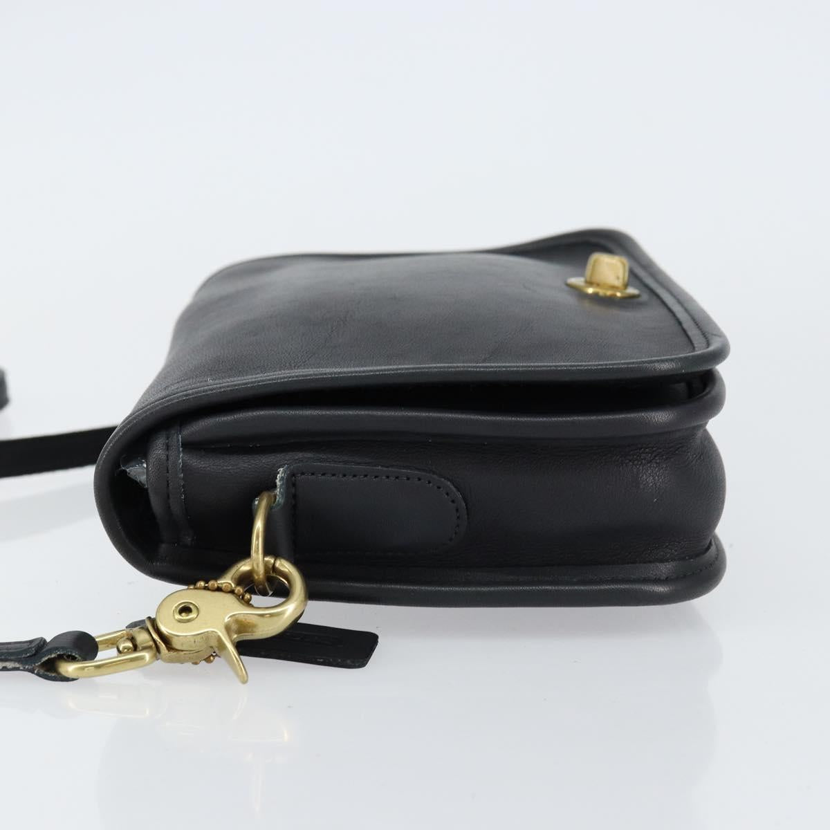 Coach Shoulder Bag Leather Black Gold Auth 155705