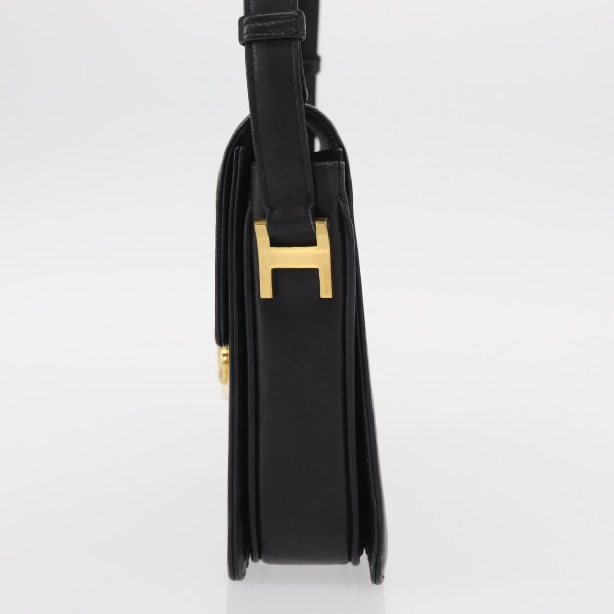 CELINE Horse Carriage Shoulder Bag Leather Black Gold Auth 155706