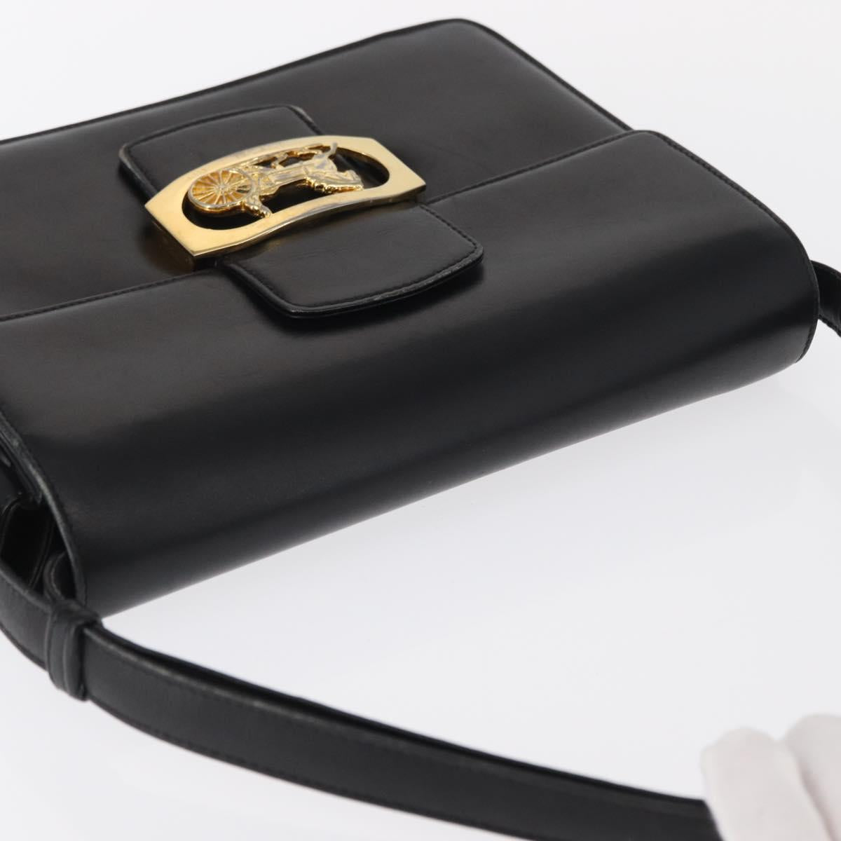 CELINE Horse Carriage Shoulder Bag Leather Black Gold Auth 155706