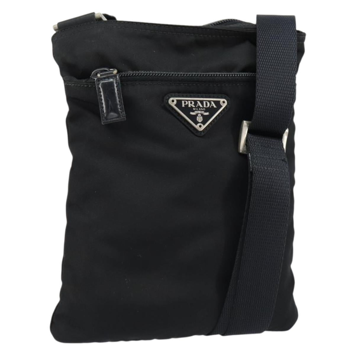 PRADA Shoulder Bag Nylon Black Silver Auth 155709