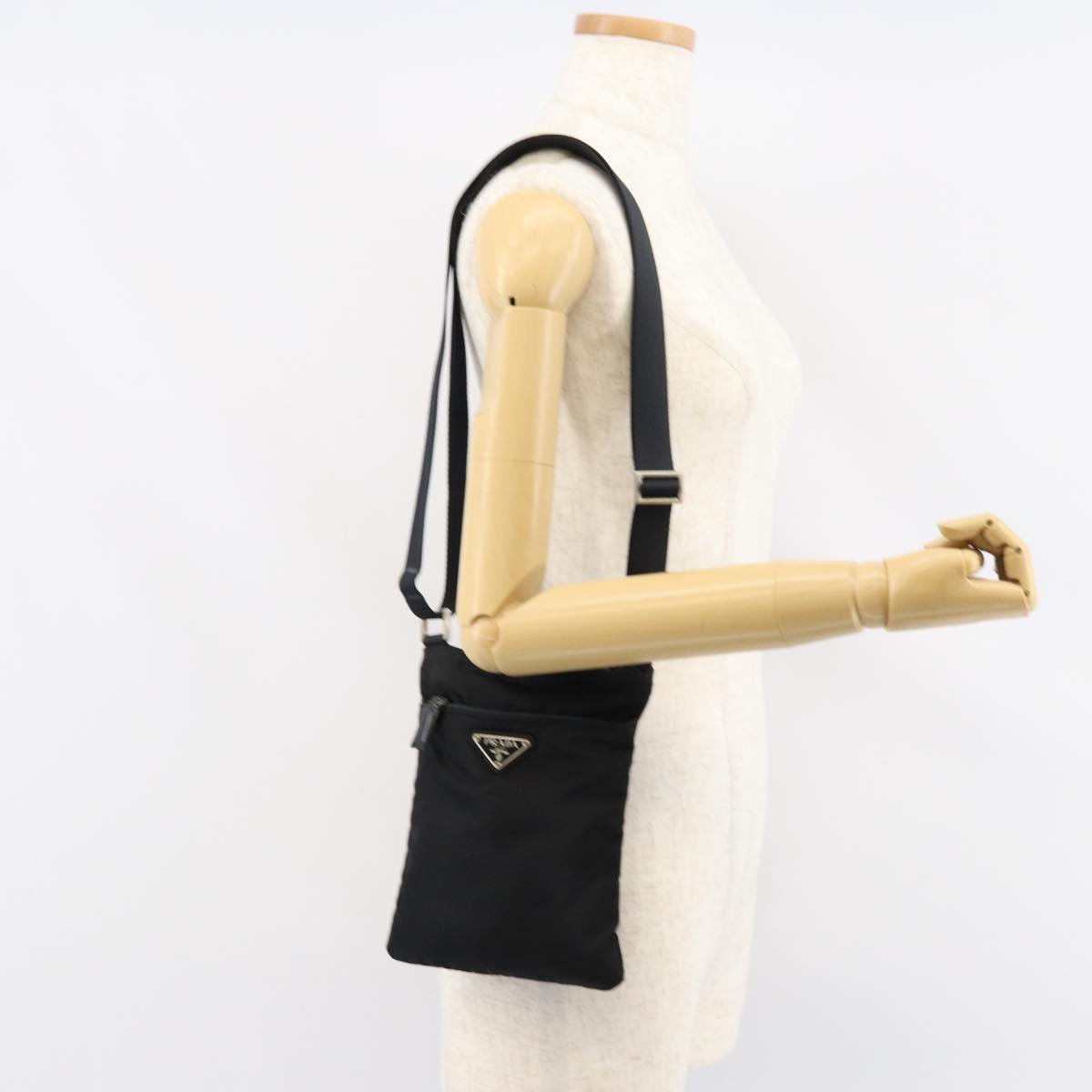 PRADA Shoulder Bag Nylon Black Silver Auth 155709