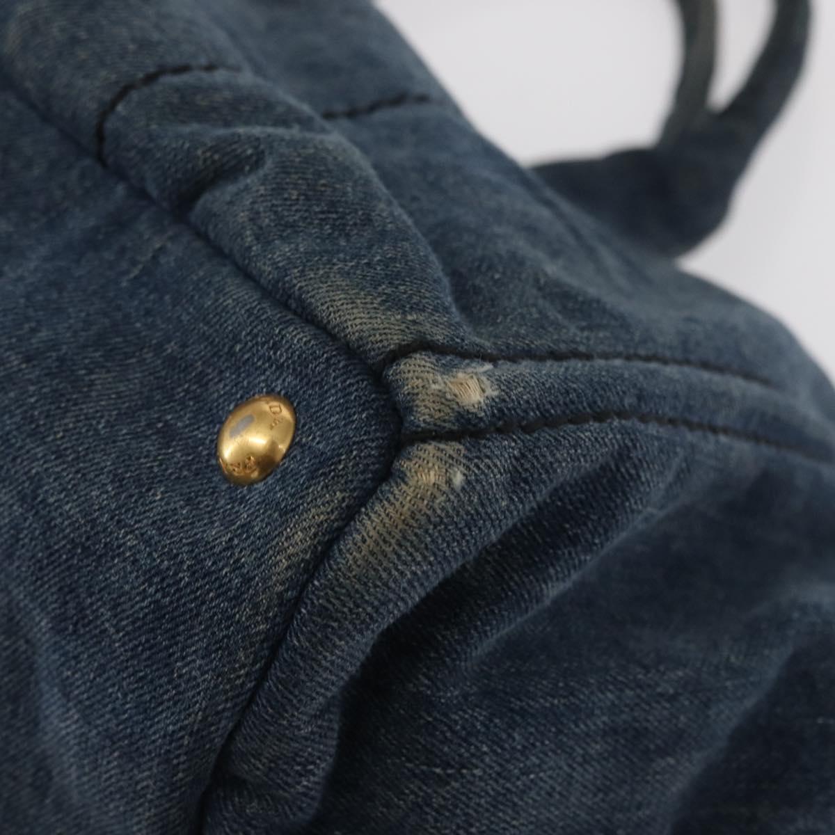 PRADA Canapa GM Hand Bag Denim Blue Gold Auth 155724