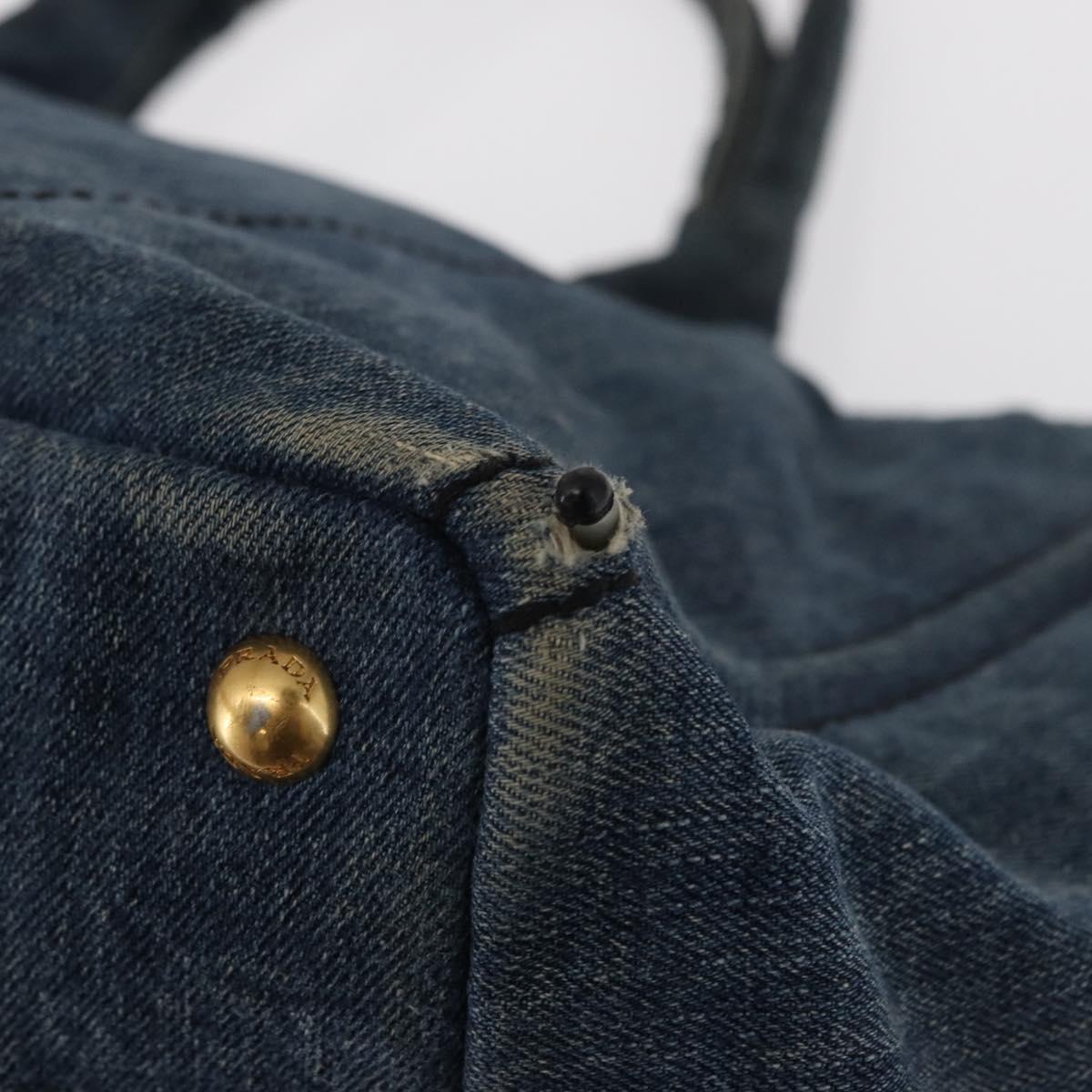 PRADA Canapa GM Hand Bag Denim Blue Gold Auth 155724