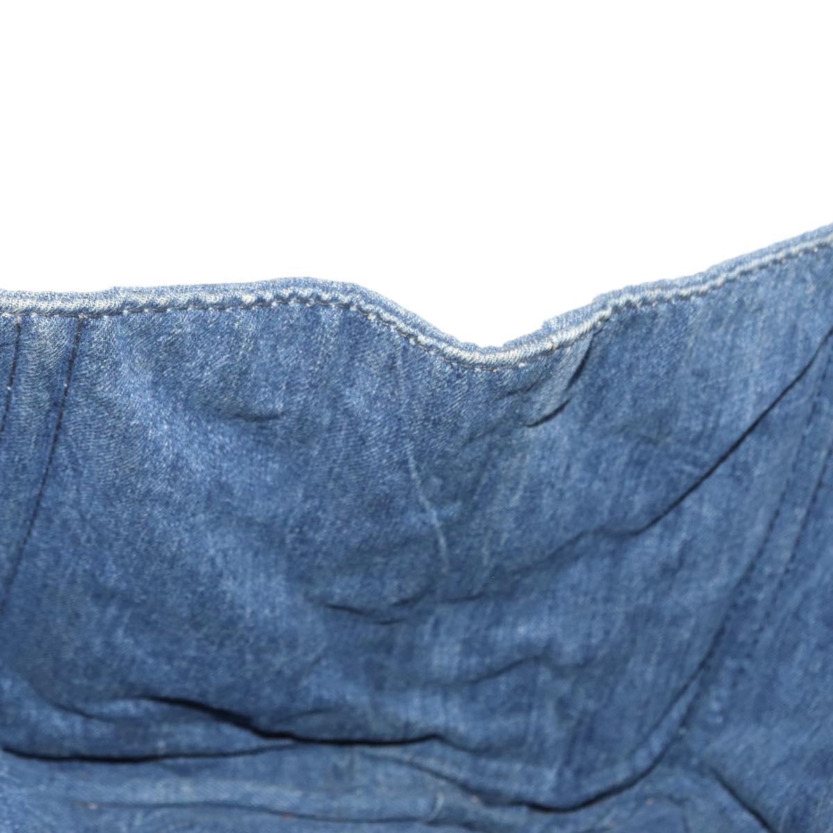 PRADA Canapa GM Hand Bag Denim Blue Gold Auth 155724