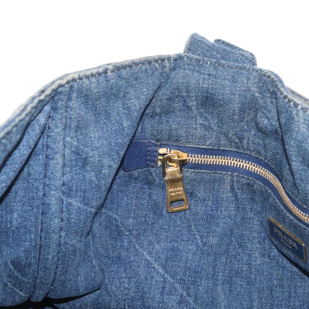 PRADA Canapa GM Hand Bag Denim Blue Gold Auth 155724