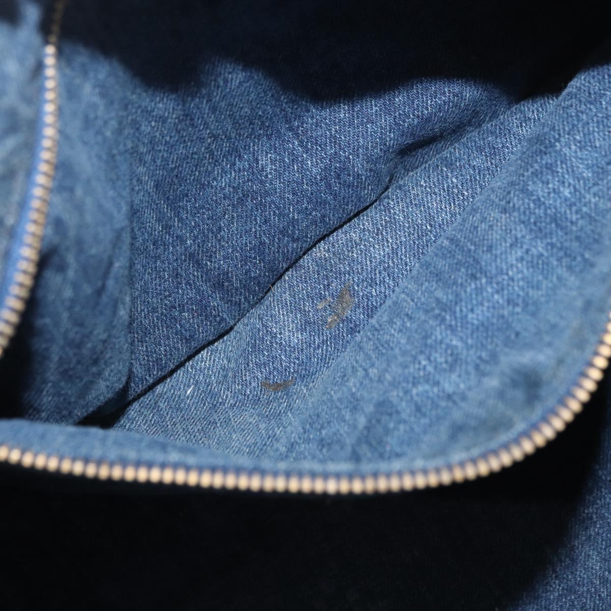 PRADA Canapa GM Hand Bag Denim Blue Gold Auth 155724