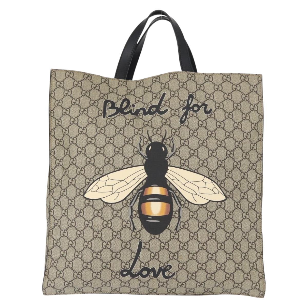 GUCCI GG Supreme Tote Bag PVC 2way Beige Gold 450950 Auth 155725