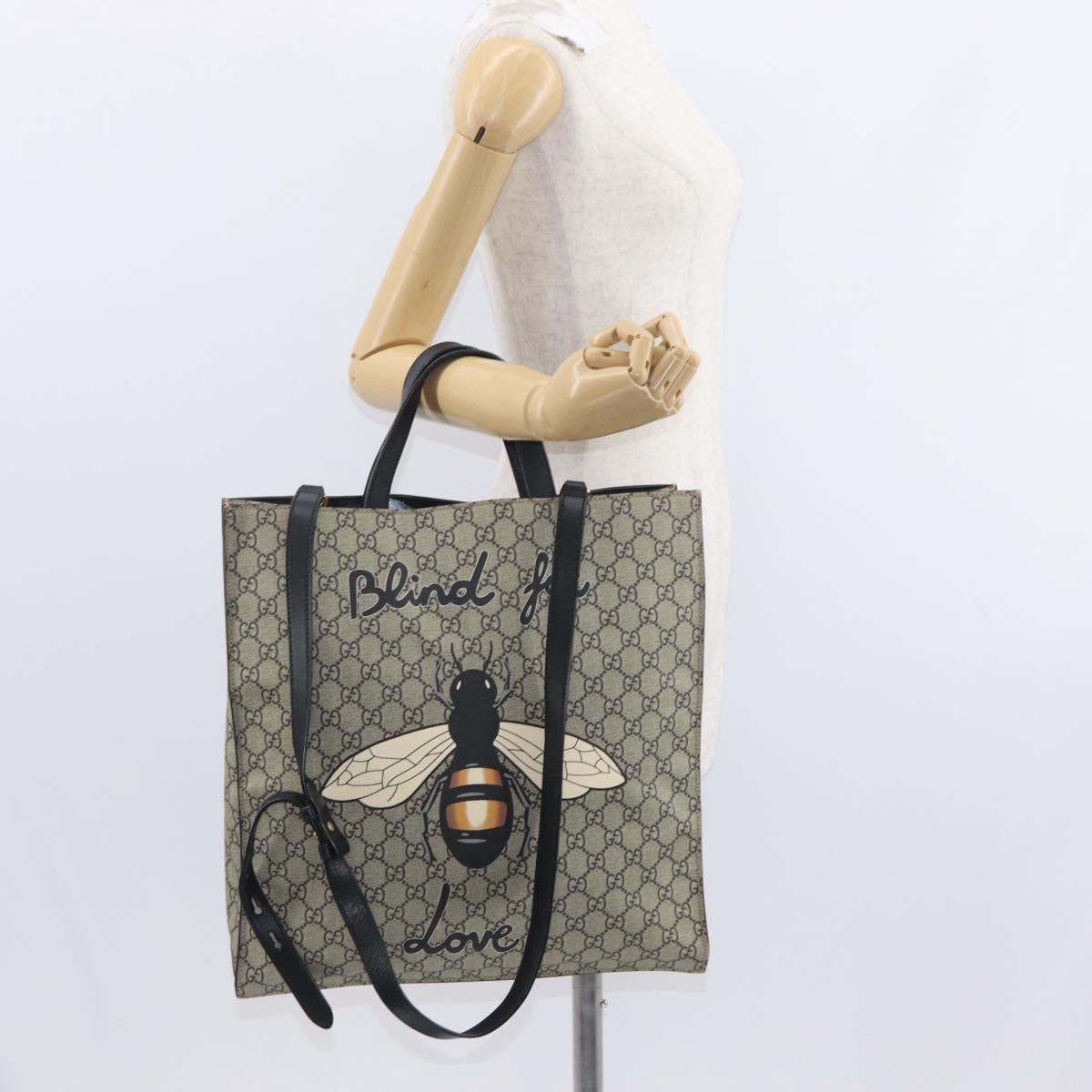 GUCCI GG Supreme Tote Bag PVC 2way Beige Gold 450950 Auth 155725