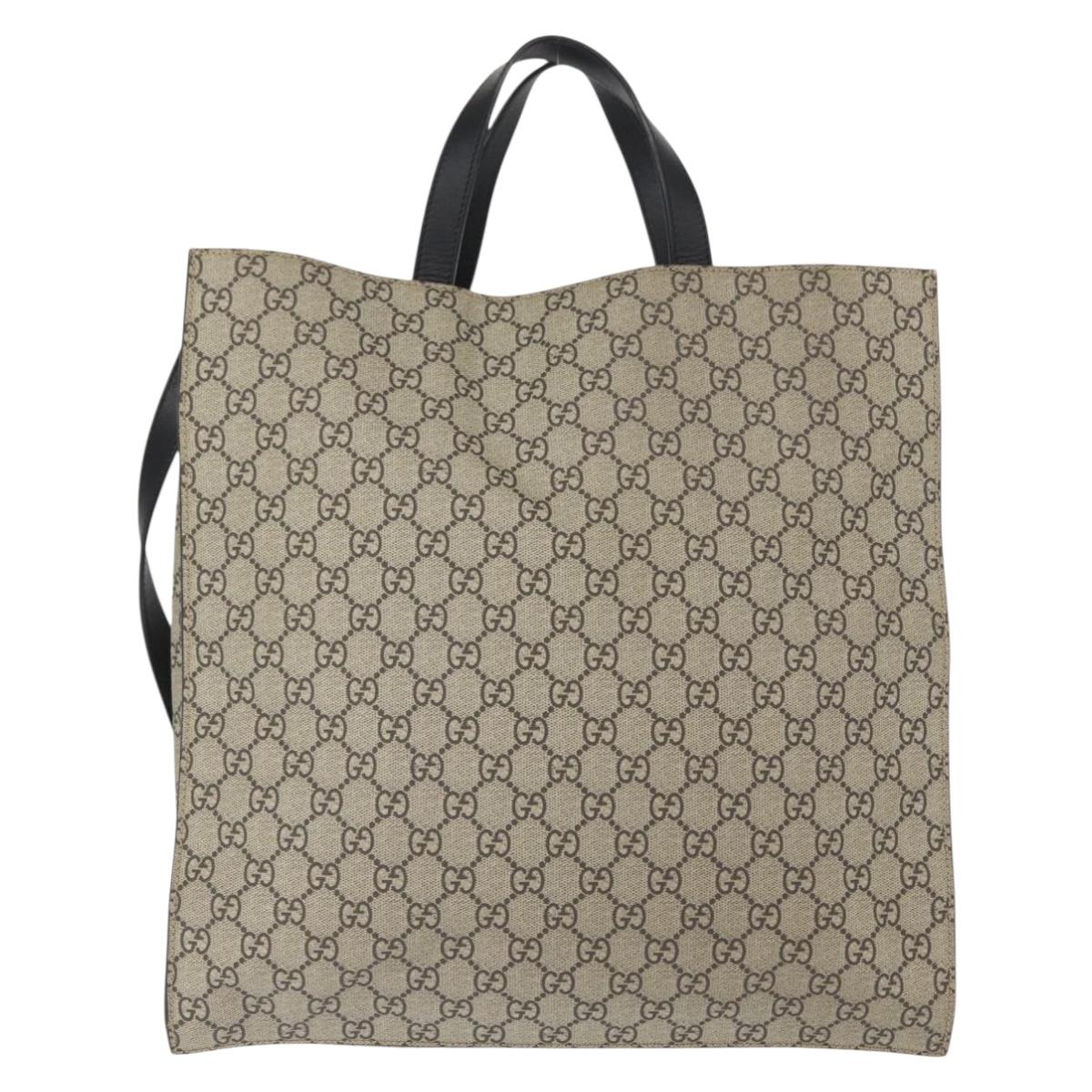 GUCCI GG Supreme Tote Bag PVC 2way Beige Gold 450950 Auth 155725