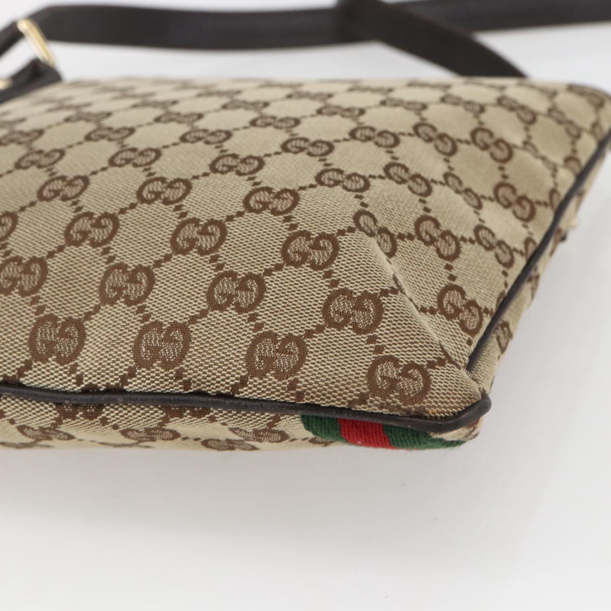 GUCCI GG Canvas Web Sherry Line Shoulder Bag Beige Gold Red 144388 Auth 155727