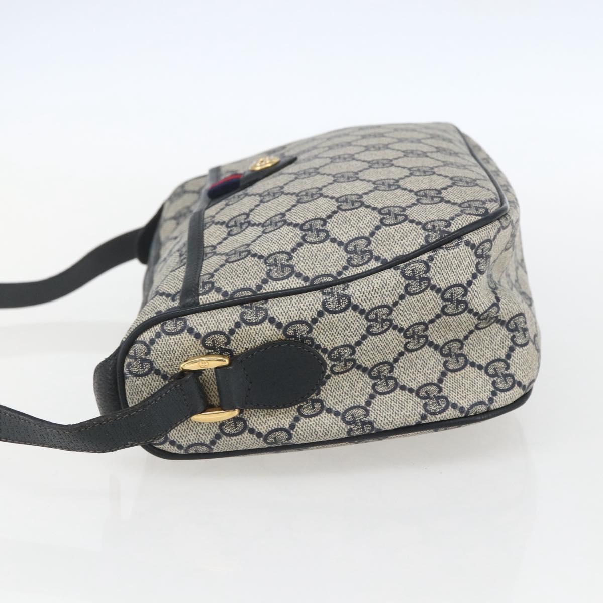 GUCCI GG Supreme Sherry Line Shoulder Bag PVC Navy Gold 89 02 077 Auth 155728